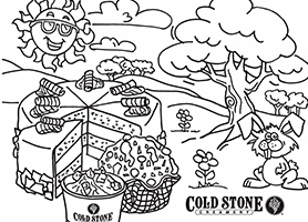 Cold Stone Creamery Spring Coloring Sheet of ice cream cake and valley scenery
